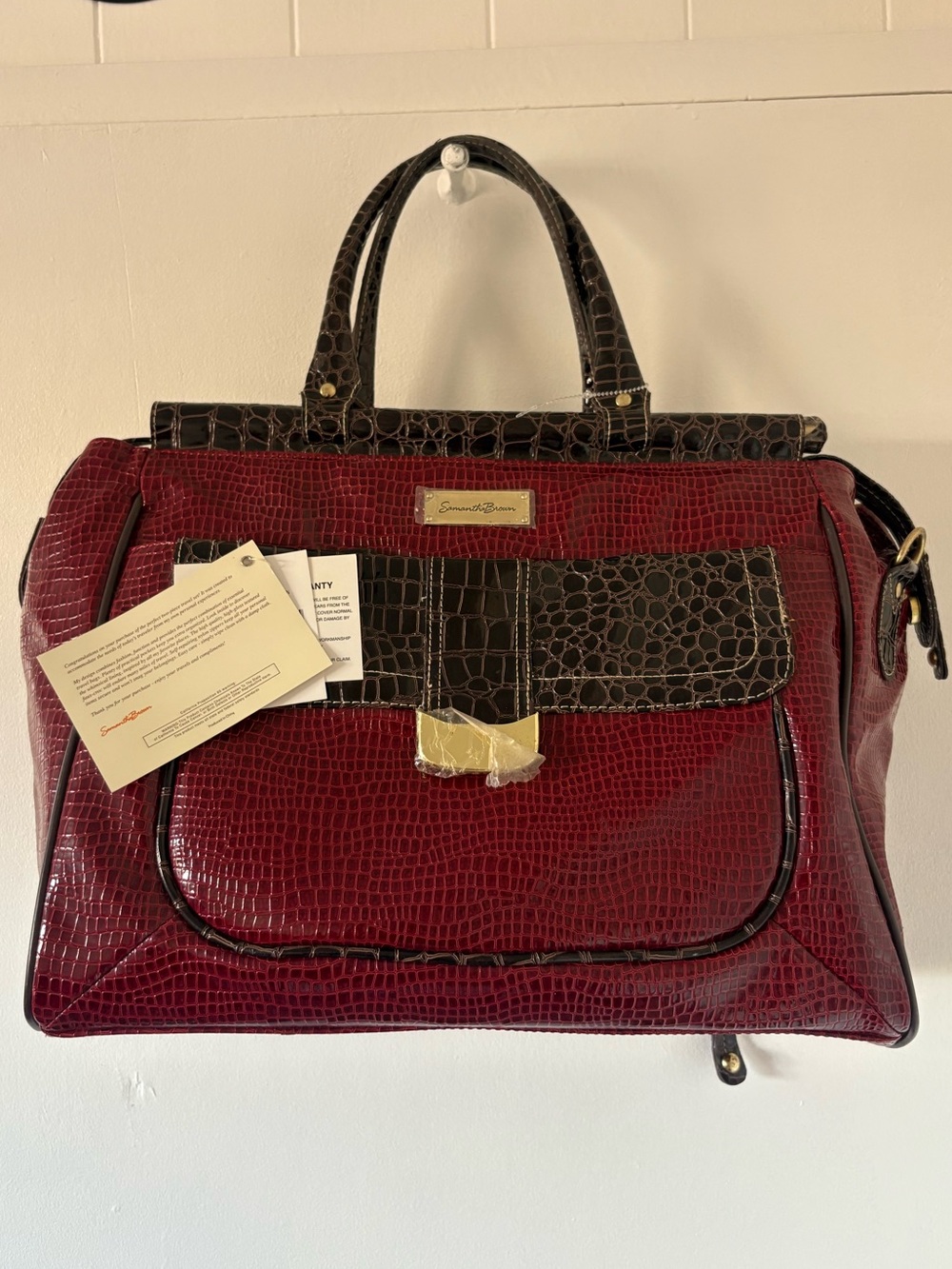 Samantha Brown Croc-Embossed Tote Bag in Burgundy and Dark Brown